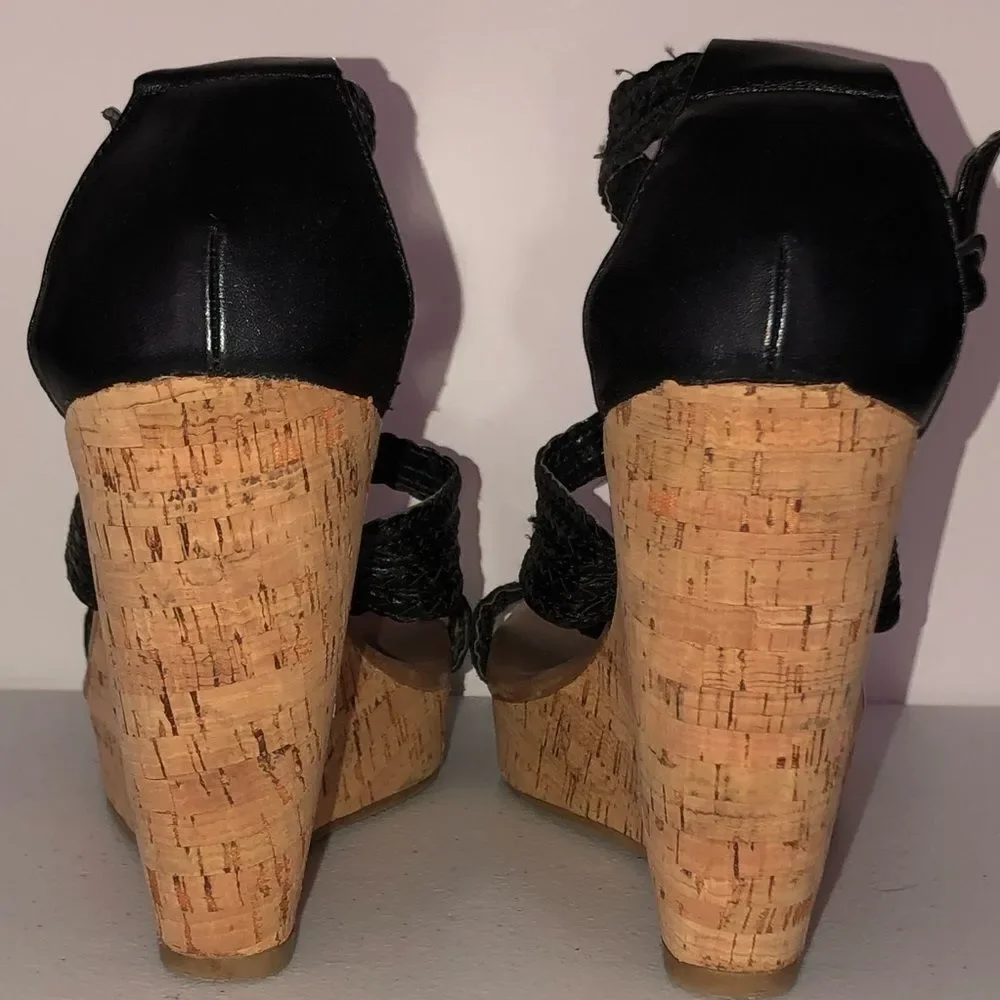 Banana Republic black leather cork wedges, 8.5